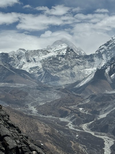 Crossing rocky ridges in Everest